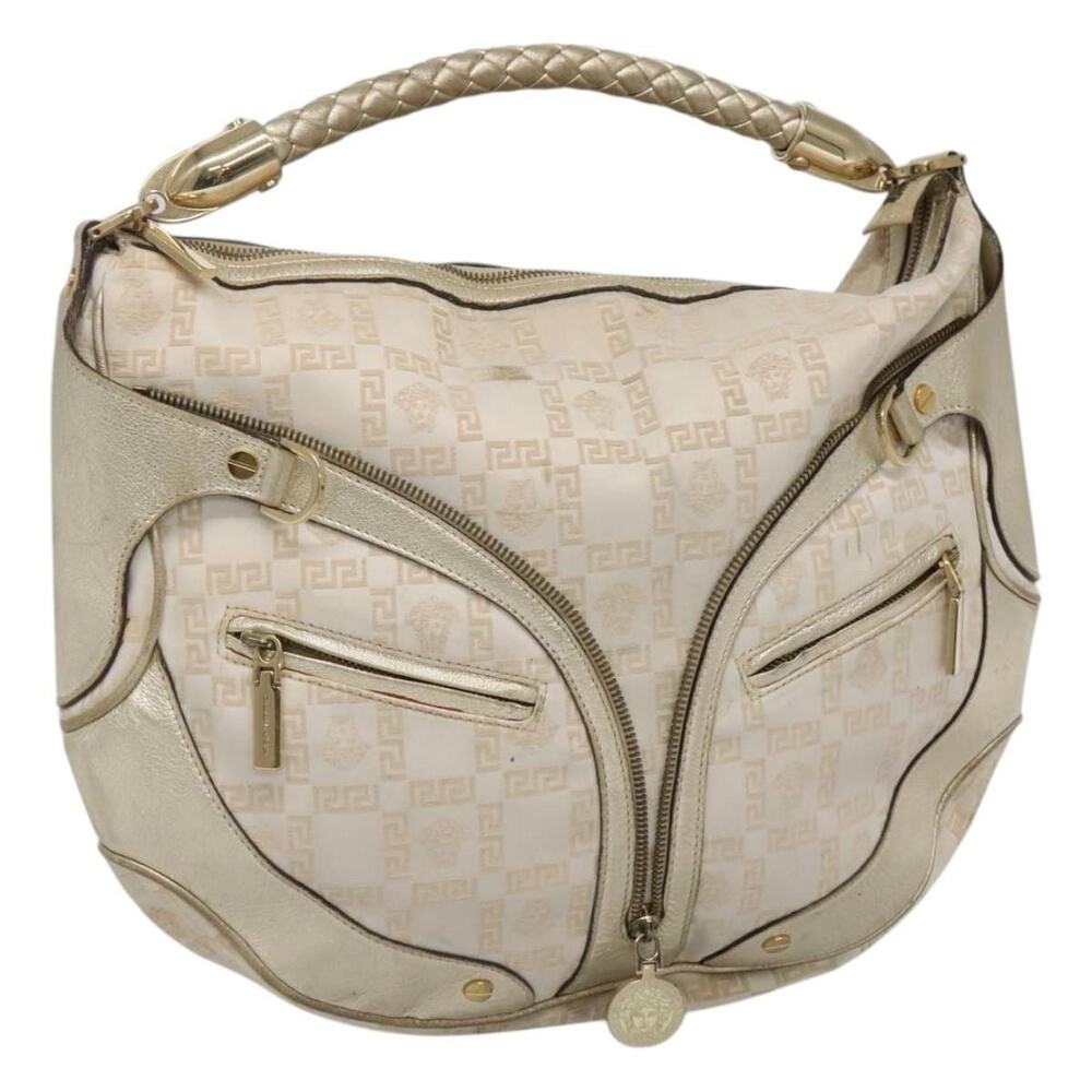 Gianni Versace Canvas Leather Shoulder Bag White Gold
